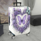 1-Piece Purple Butterfly Floral Rose Lavender Artistic  Suitcase Luggage Cover, Stretch Protective Sleeve