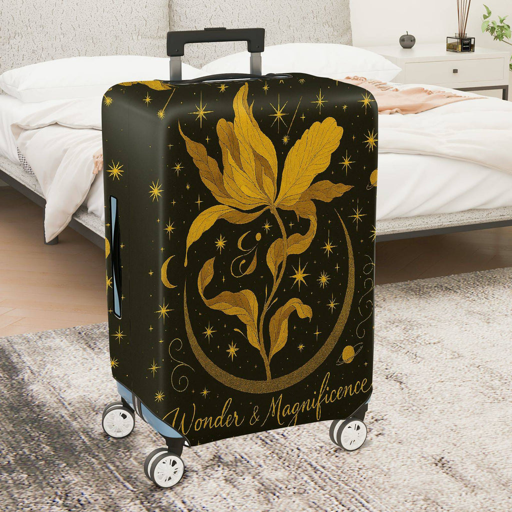 1-Piece Golden Floral Starry Night Wonder Magnificence Cosmic  Suitcase Luggage Cover, Stretch Protective Sleeve