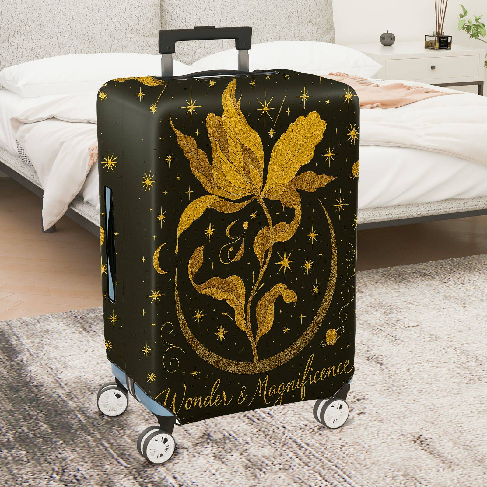1-Piece Golden Floral Starry Night Wonder Magnificence Cosmic  Suitcase Luggage Cover, Stretch Protective Sleeve