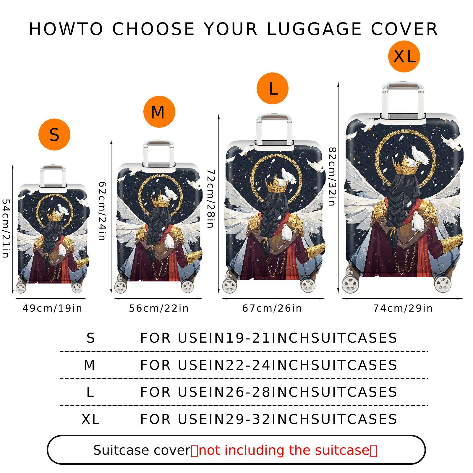 1-Piece Angel Crown Wing Feather Dove Star  Suitcase Luggage Cover, Stretch Protective Sleeve