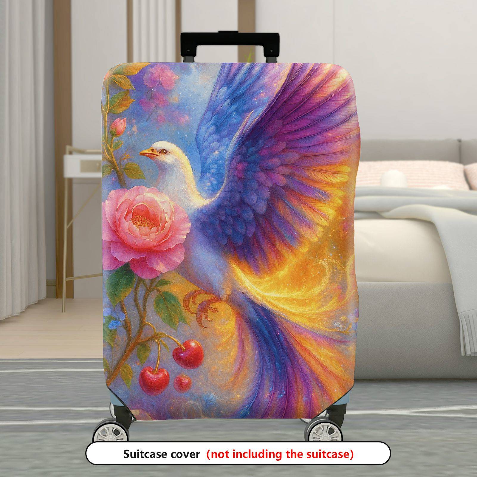 1-Piece Colorful Artistic Floral Bird Fruit  Suitcase Luggage Cover, Stretch Protective Sleeve