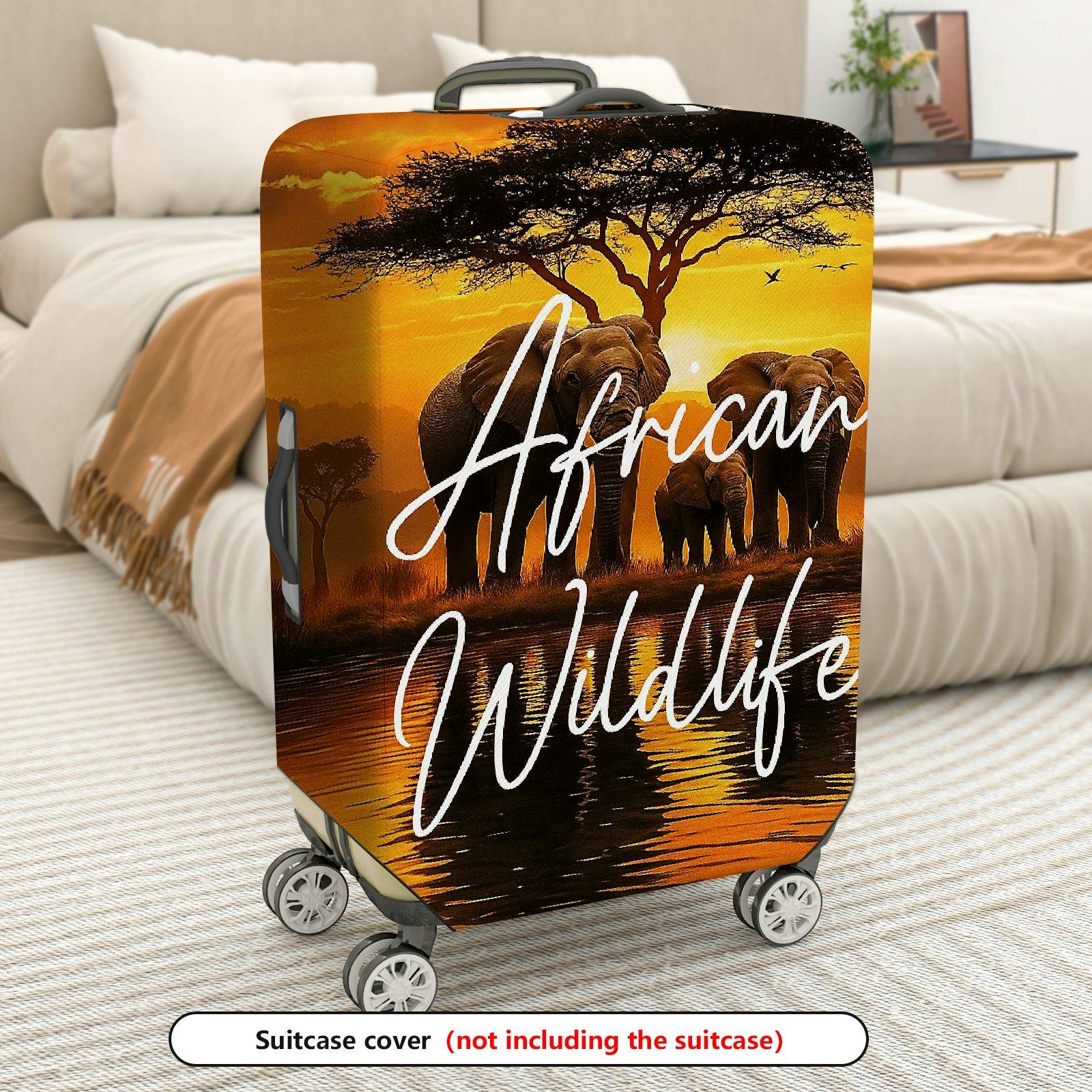 1-Piece African Wildlife Elephant Nature Sunset Tree Safari  Suitcase Luggage Cover, Stretch Protective Sleeve