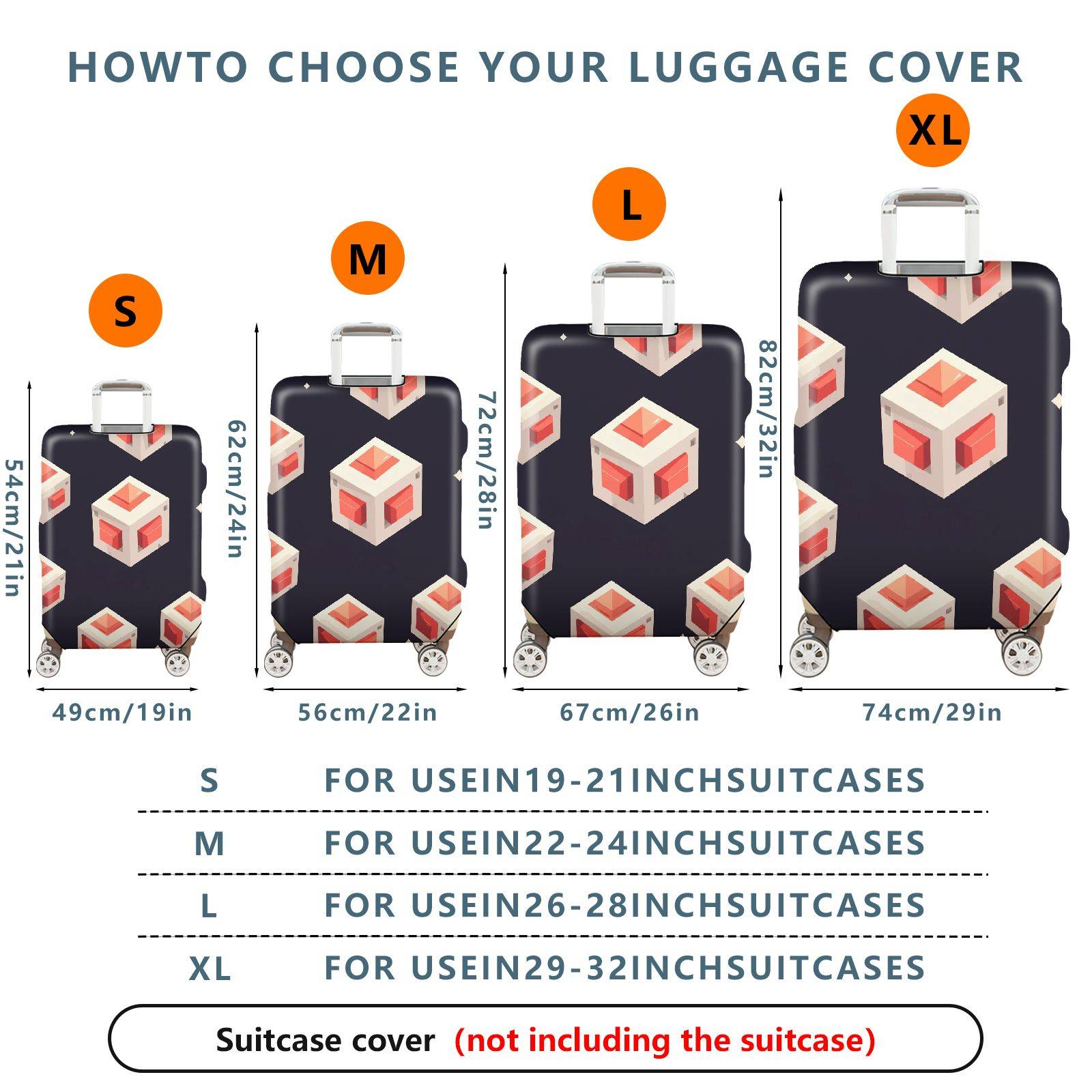 1-Piece Geometric Modern Art Cube Pattern  Suitcase Luggage Cover, Stretch Protective Sleeve