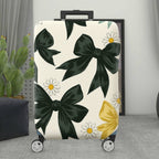 1-Piece Elegant Black Bow Daisy Floral Leaf  Suitcase Luggage Cover, Stretch Protective Sleeve