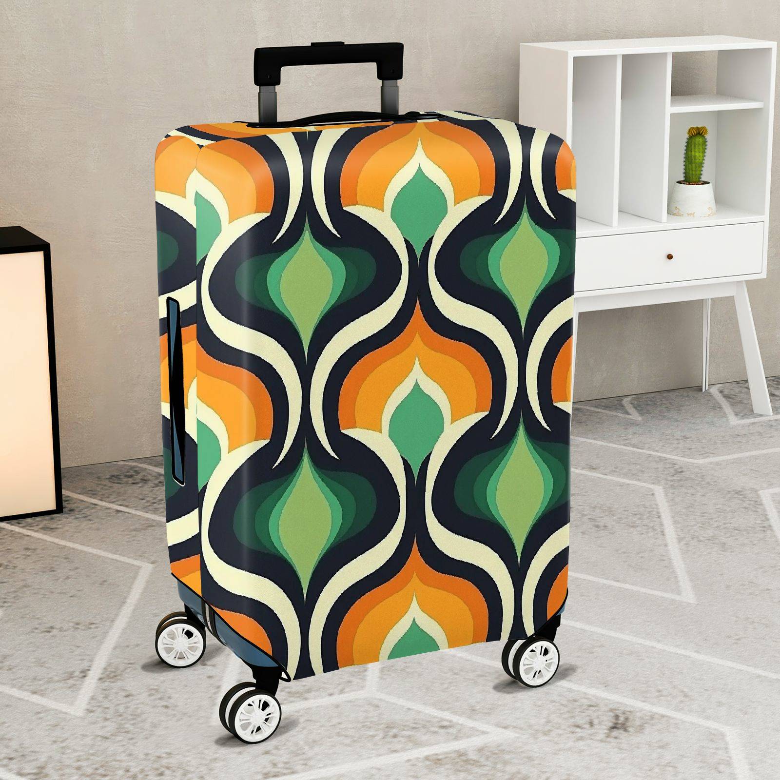 1-Piece Retro Geometric Colorful Vintage Abstract Pattern  Suitcase Luggage Cover, Stretch Protective Sleeve