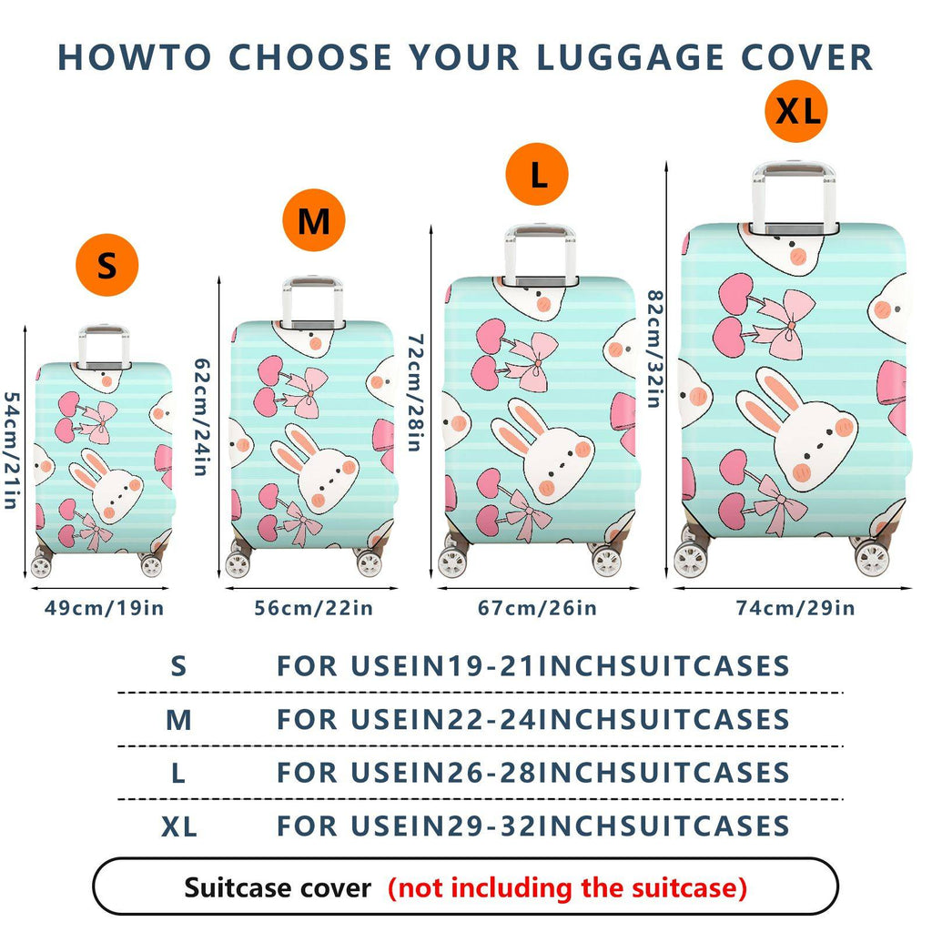 1-Piece Cute Bunny Pink Bow Love Stripes  Suitcase Luggage Cover, Stretch Protective Sleeve