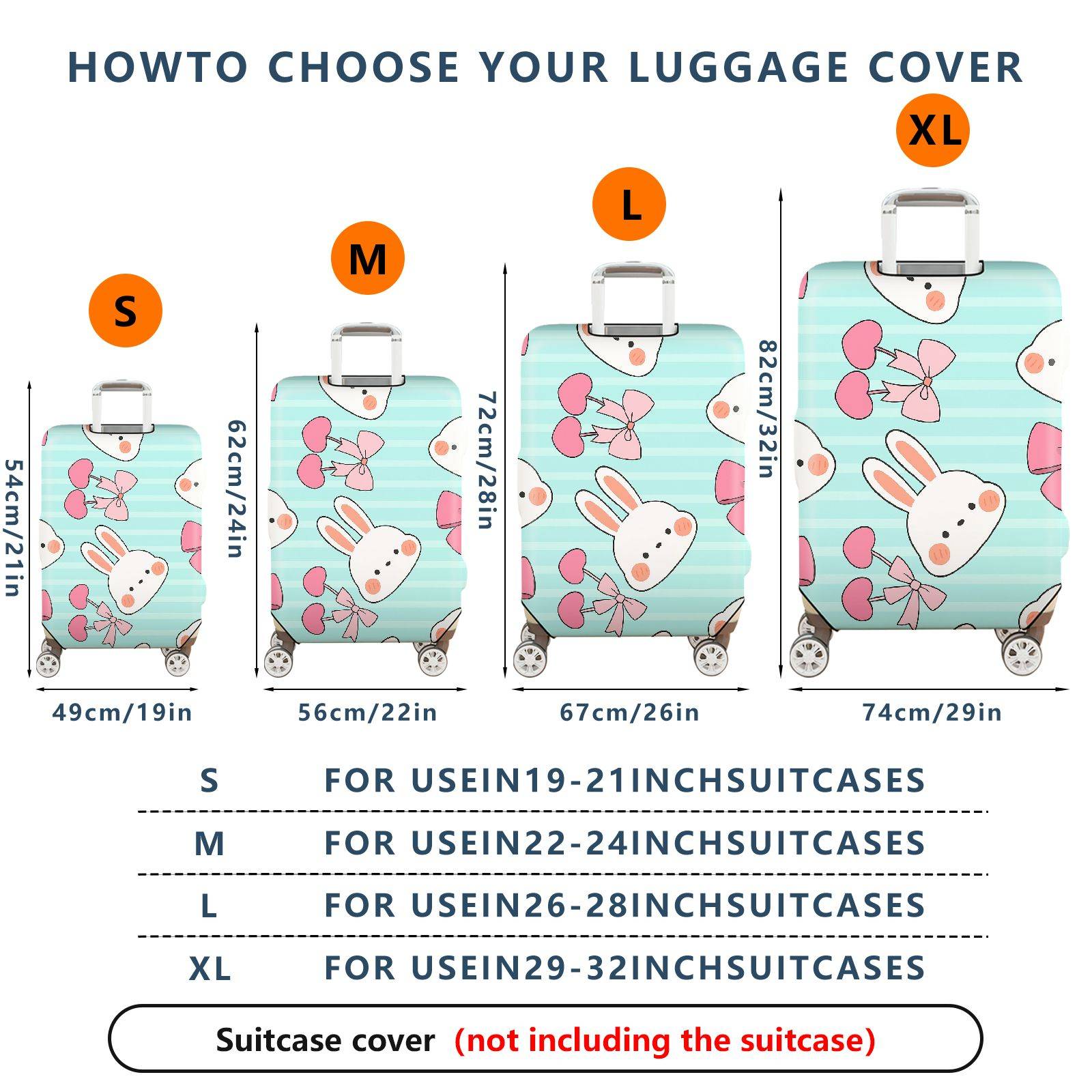 1-Piece Cute Bunny Pink Bow Love Stripes  Suitcase Luggage Cover, Stretch Protective Sleeve