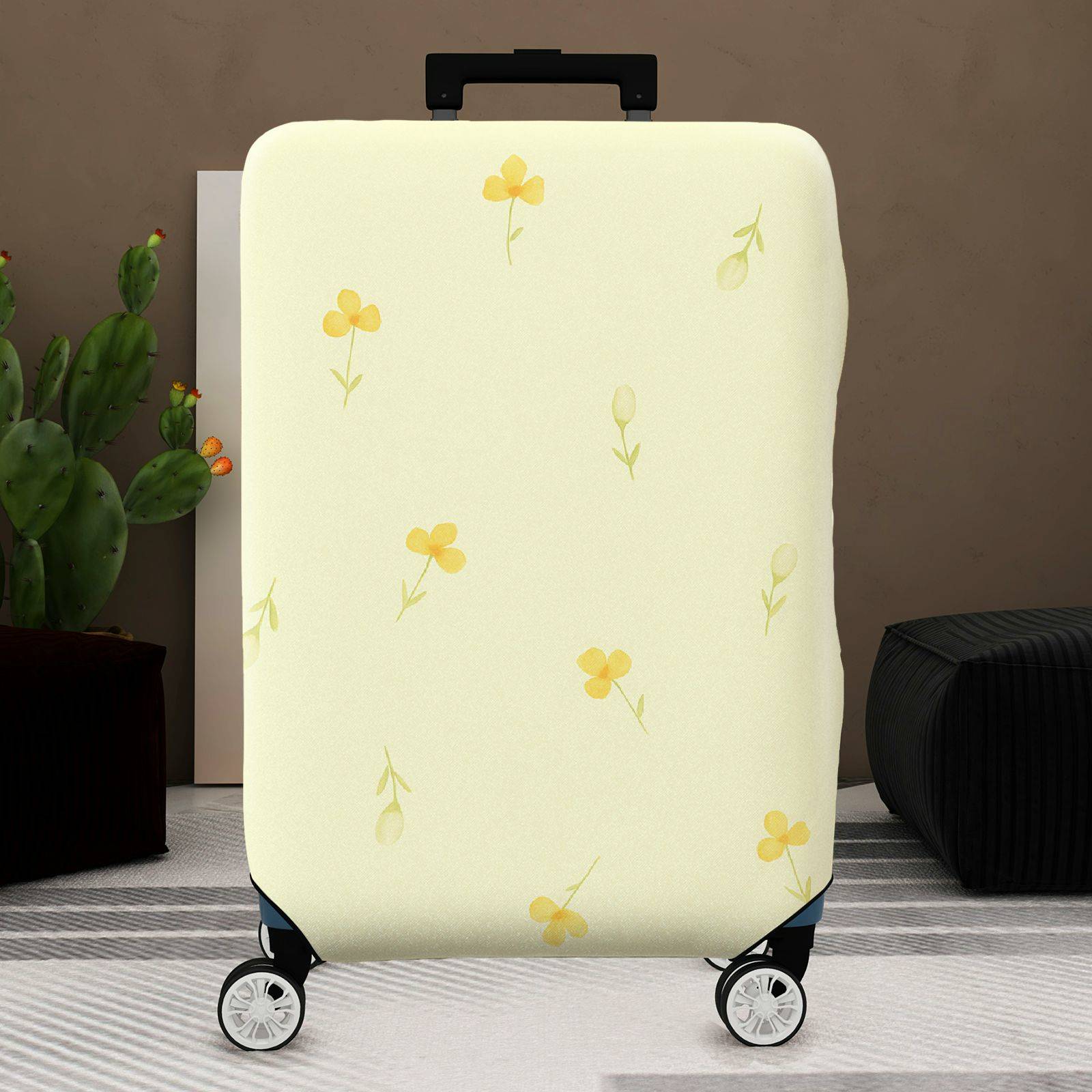 1-Piece Floral Botanical Watercolor Simple Yellow  Suitcase Luggage Cover, Stretch Protective Sleeve