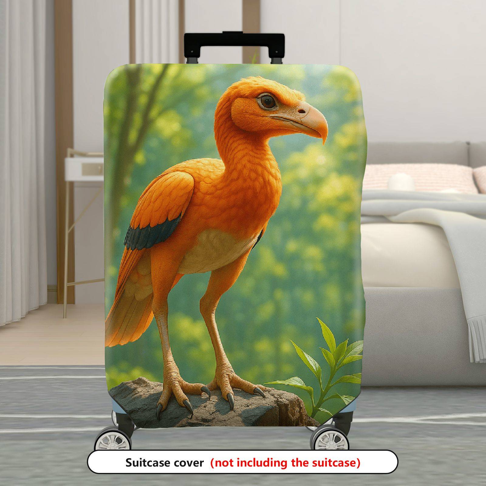 1-Piece Orange Bird Forest Nature Wildlife Artistic  Suitcase Luggage Cover, Stretch Protective Sleeve