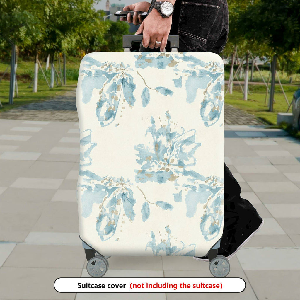 1-Piece Abstract Floral Leaves Blue White Pastel Printed  Suitcase Luggage Cover, Stretch Protective Sleeve