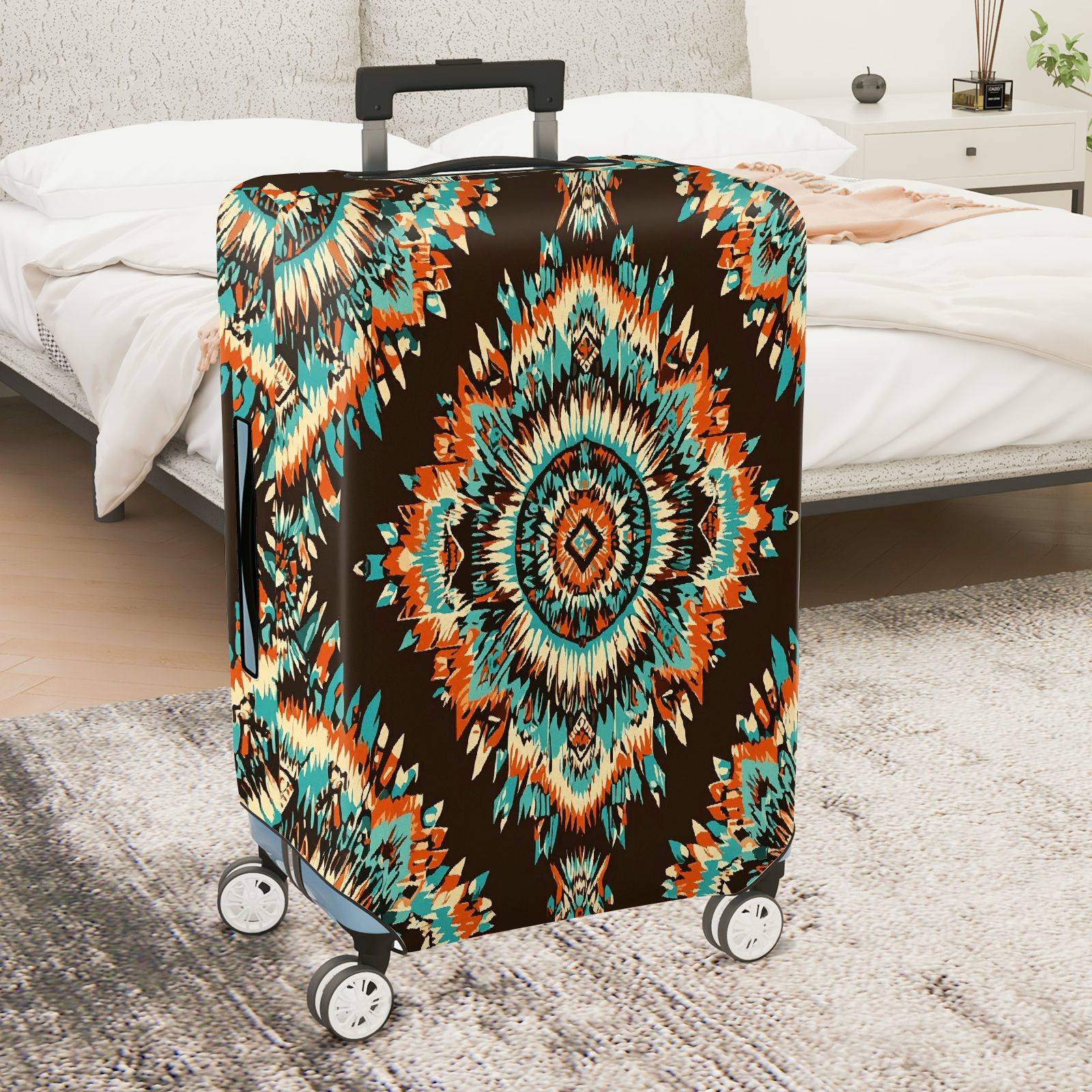 1-Piece Colorful Geometric Ethnic Aztec Mandala Tribal  Suitcase Luggage Cover, Stretch Protective Sleeve
