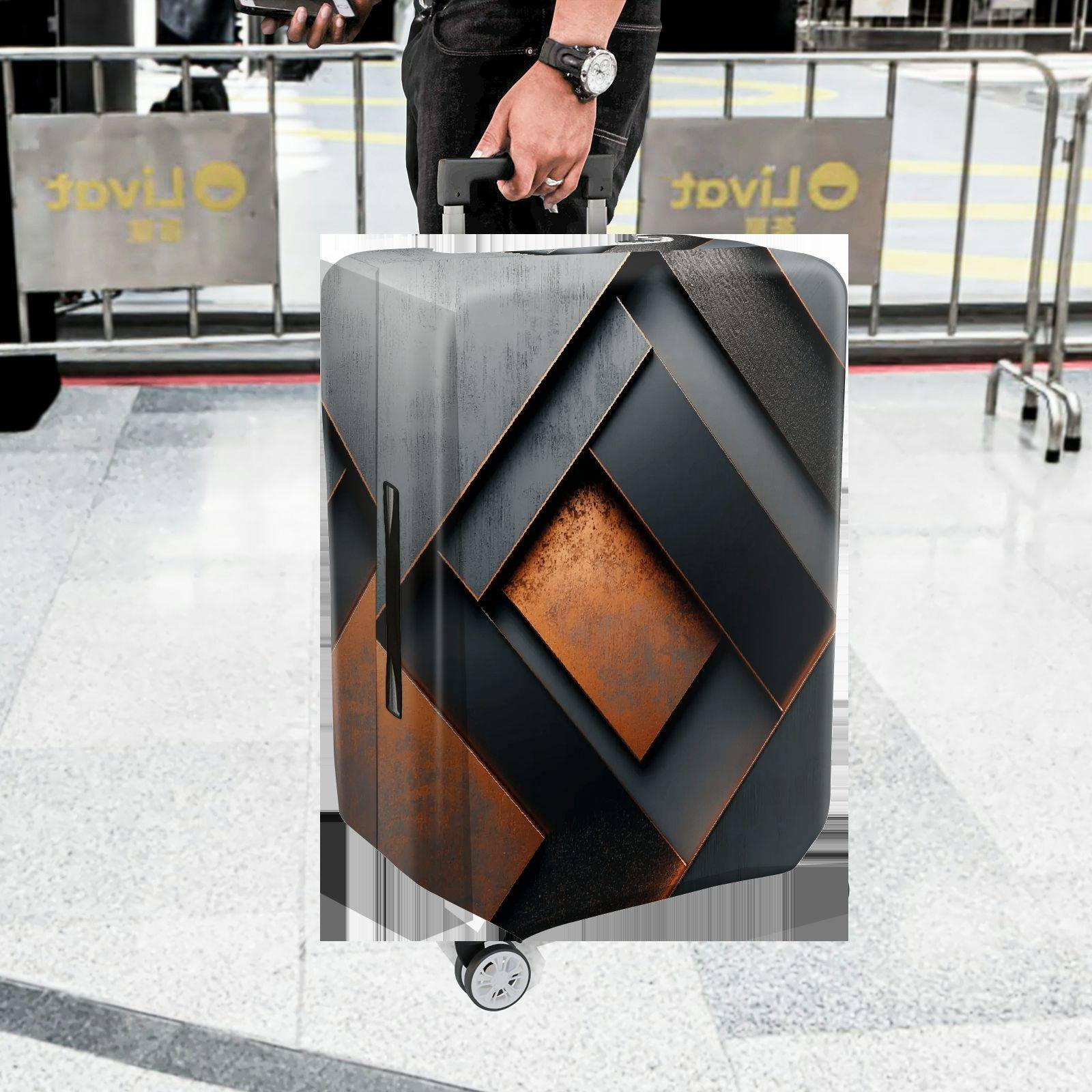 1-Piece Geometric Modern Industrial Abstract Metallic Neutral  Suitcase Luggage Cover, Stretch Protective Sleeve