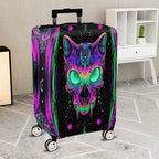 1-Piece Cat Skull Halloween Cosmic Psychedelic Unique  Suitcase Luggage Cover, Stretch Protective Sleeve