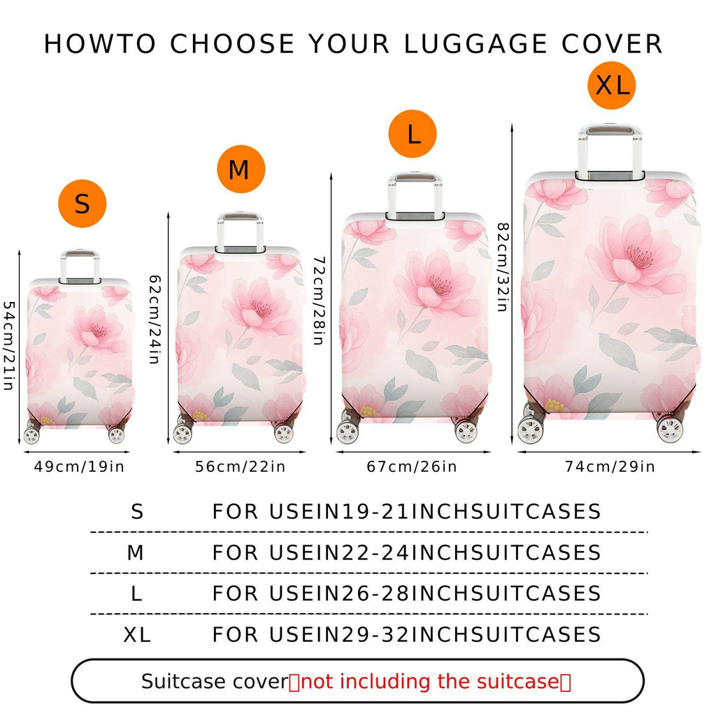 1-Piece Pink Flower Leaf Blossom Pastel Romantic  Suitcase Luggage Cover, Stretch Protective Sleeve