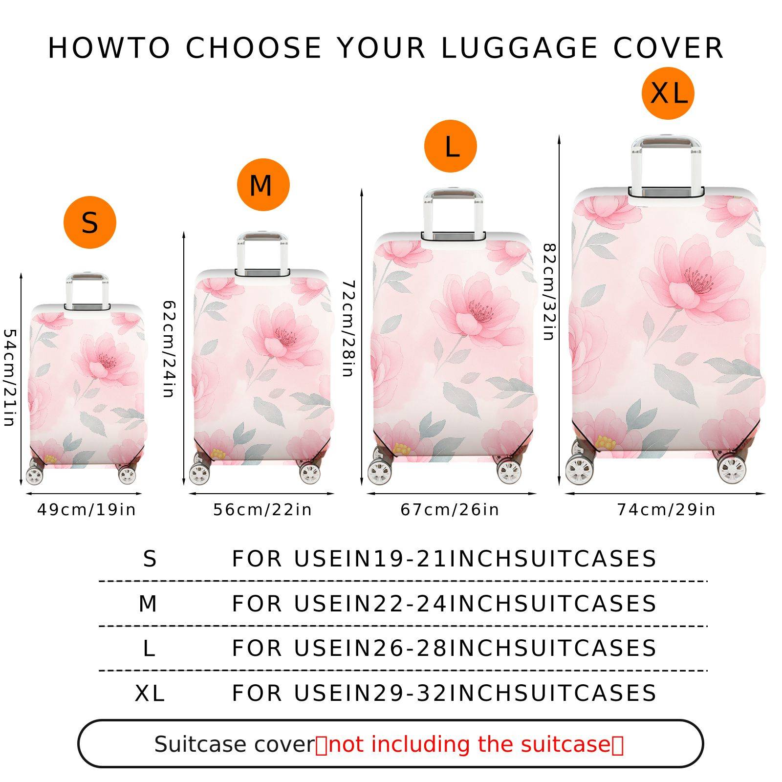 1-Piece Pink Flower Leaf Blossom Pastel Romantic  Suitcase Luggage Cover, Stretch Protective Sleeve