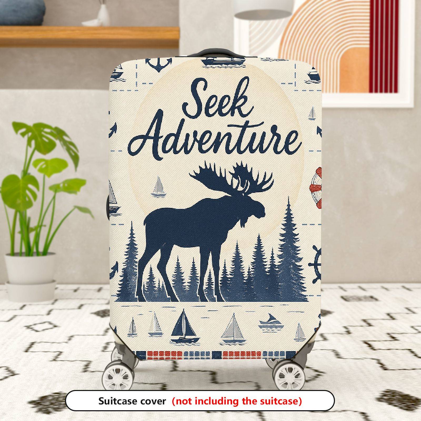 1-Piece Adventure Moose Forest Nautical Retro  Suitcase Luggage Cover, Stretch Protective Sleeve