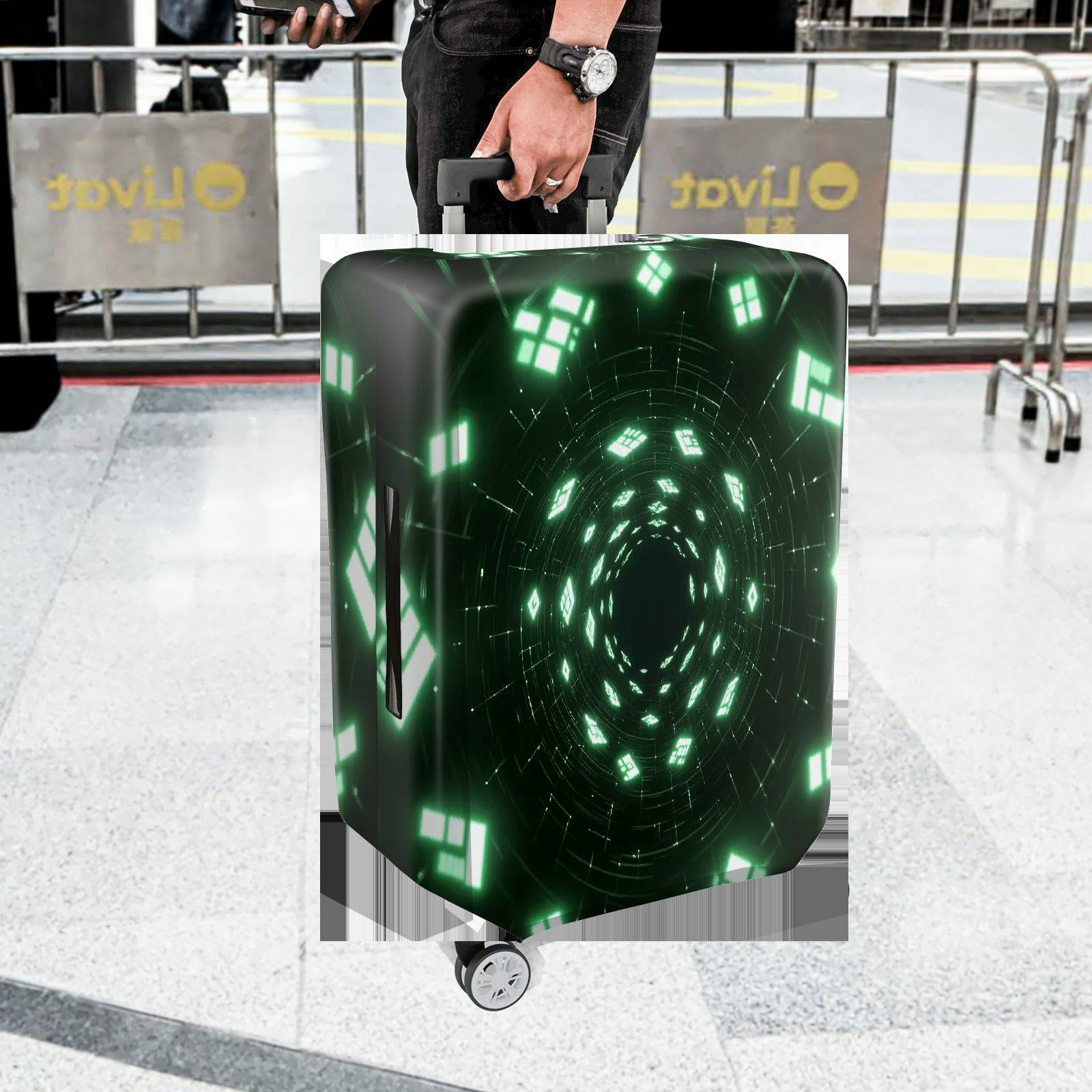 1-Piece Geometric Futuristic  Abstract Digital Matrix  Suitcase Luggage Cover, Stretch Protective Sleeve