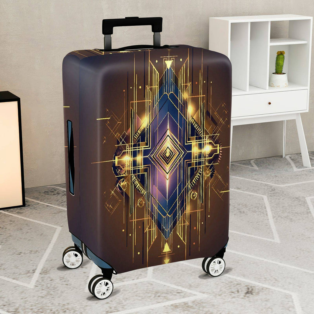 1-Piece Geometric Abstract Gold Line Art Deco Stylish Dark  Suitcase Luggage Cover, Stretch Protective Sleeve