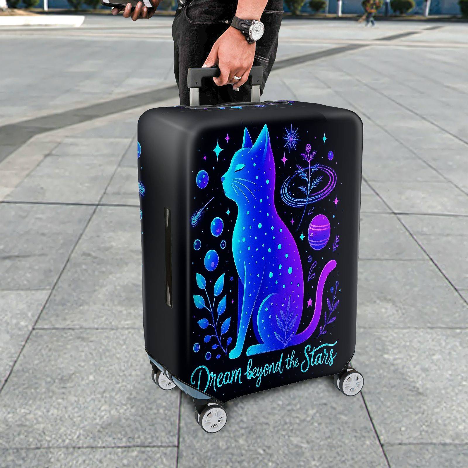 1-Piece Galaxy Cat Starry Night Cosmic Space Dream  Suitcase Luggage Cover, Stretch Protective Sleeve
