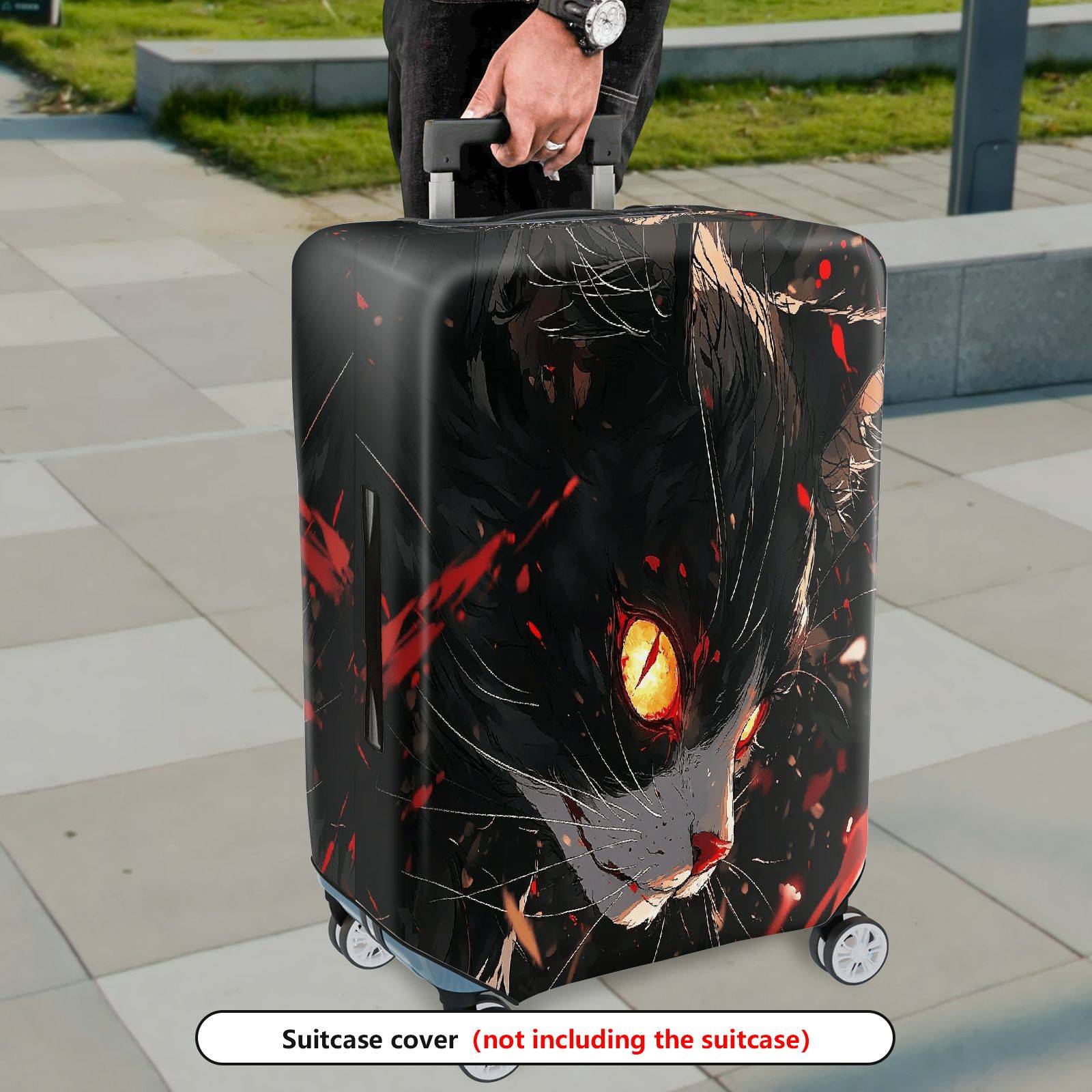 1-Piece Black Cat Glowing Eyes Red Scratches Abstract Artistic  Suitcase Luggage Cover, Stretch Protective Sleeve
