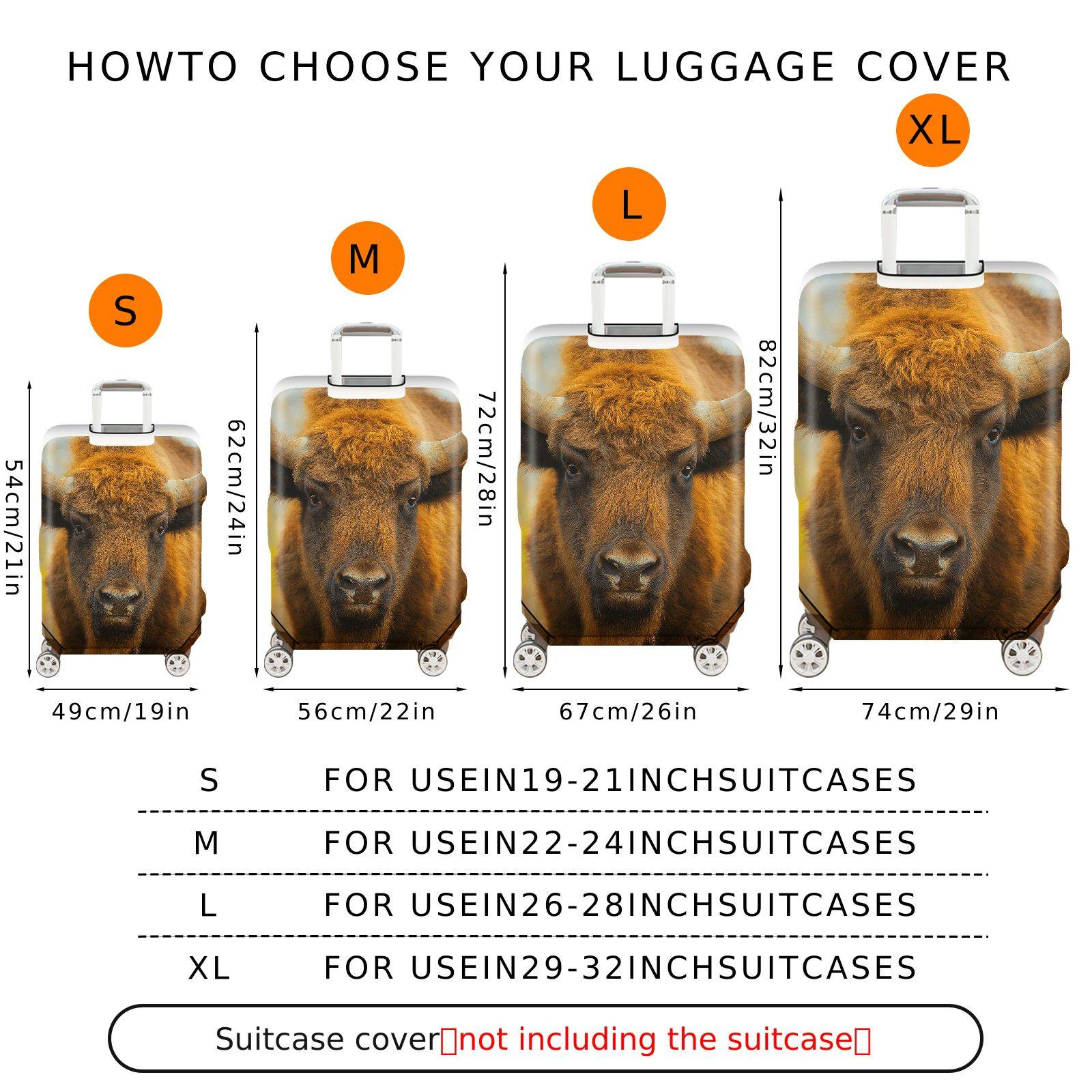 1-Piece Animal Rustic Nature Wildlife Buffalo  Suitcase Luggage Cover, Stretch Protective Sleeve