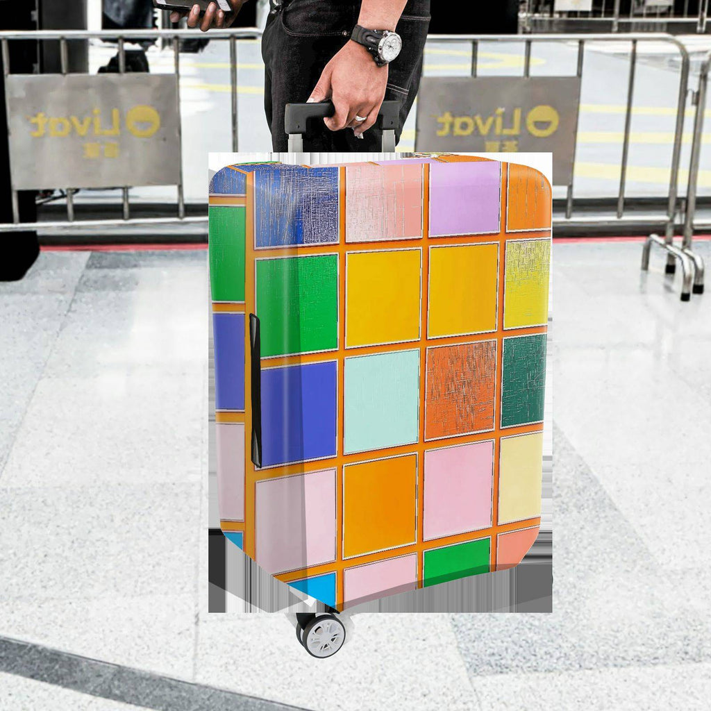 1-Piece Colorful Abstract Geometric Vibrant Pattern Square  Suitcase Luggage Cover, Stretch Protective Sleeve