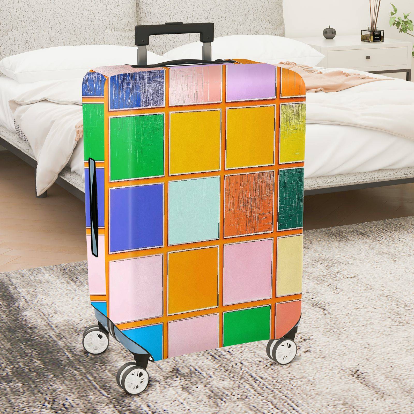 1-Piece Colorful Abstract Geometric Vibrant Pattern Square  Suitcase Luggage Cover, Stretch Protective Sleeve