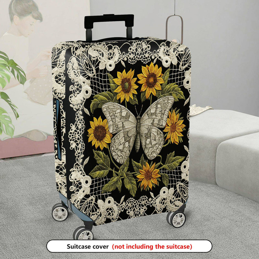 1-Piece Floral Butterfly Lace Sunflower Vintage Chic Elegant Artistic  Suitcase Luggage Cover, Stretch Protective Sleeve