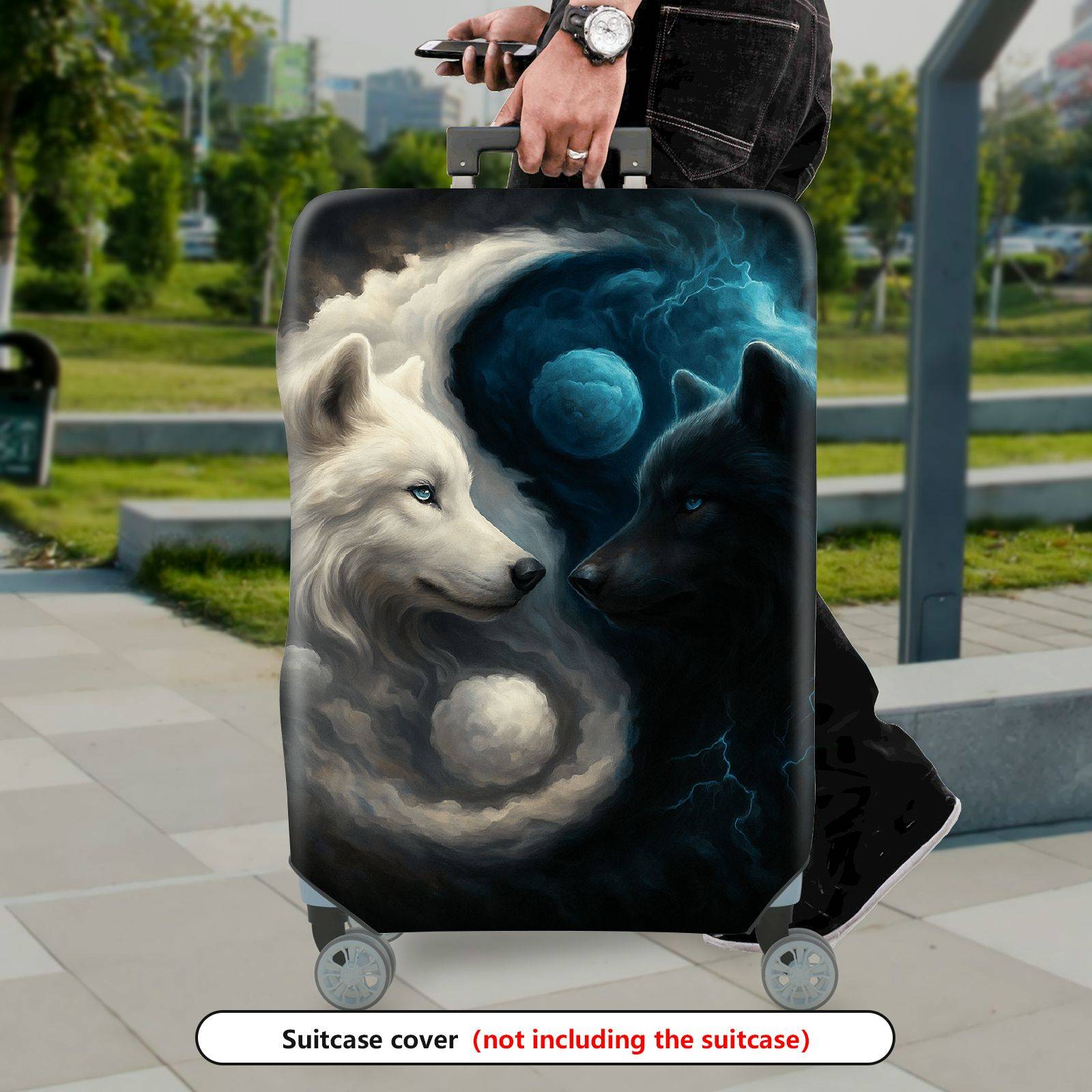 1-Piece Wolf Moon Nature Cosmic Night Mystical  Suitcase Luggage Cover, Stretch Protective Sleeve
