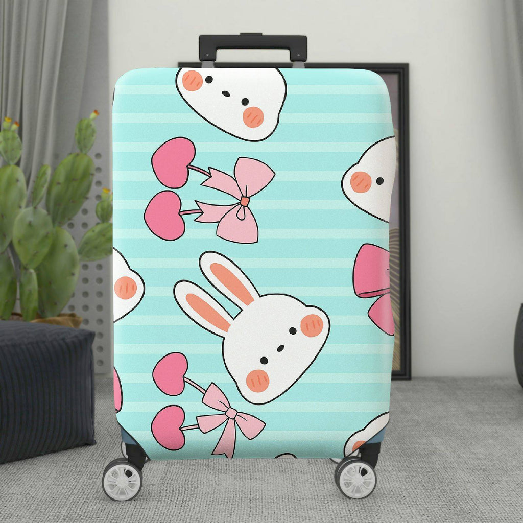 1-Piece Cute Bunny Pink Bow Love Stripes  Suitcase Luggage Cover, Stretch Protective Sleeve