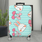 1-Piece Cute Bunny Pink Bow Love Stripes  Suitcase Luggage Cover, Stretch Protective Sleeve