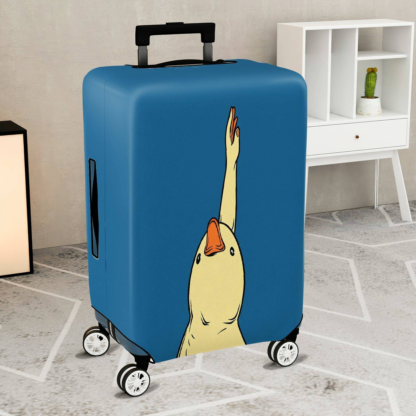 1-Piece Animal Duck Blue  Whimsical Cute  Suitcase Luggage Cover, Stretch Protective Sleeve