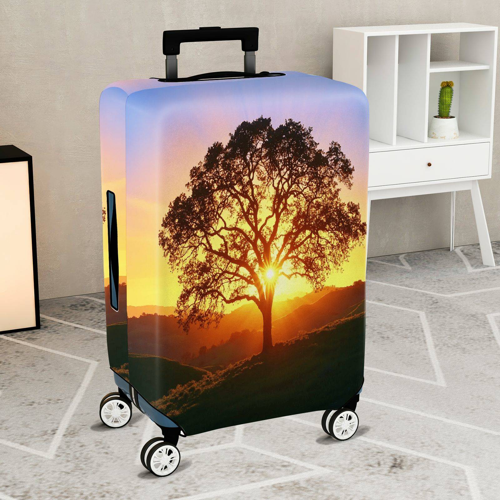 1-Piece Sunrise Tree Nature Landscape Scenery Sunset  Suitcase Luggage Cover, Stretch Protective Sleeve