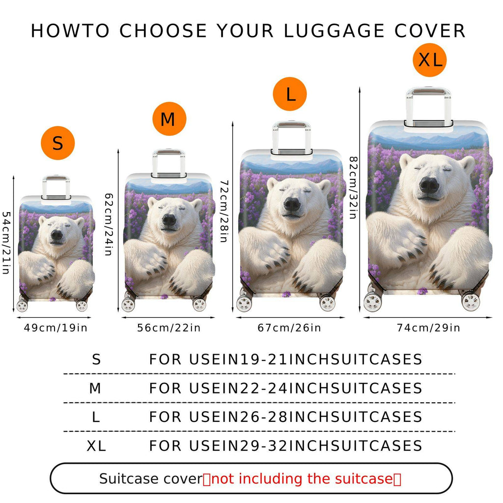 1-Piece Polar Bear Lavender Mountain Nature Landscape  Suitcase Luggage Cover, Stretch Protective Sleeve