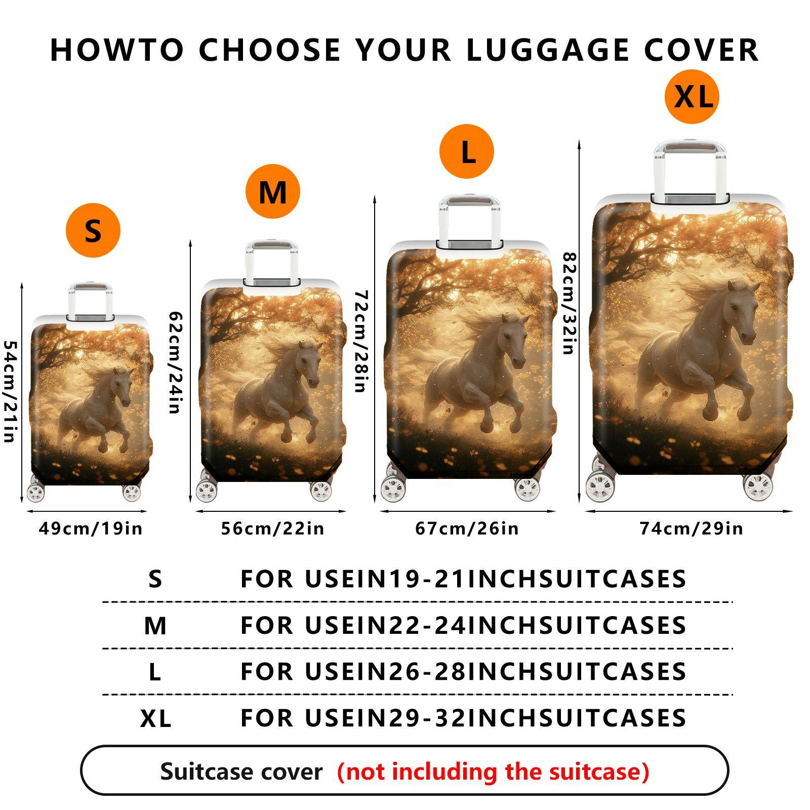 1-Piece Golden Forest Horse Fantasy Running Wildlife Artistic  Suitcase Luggage Cover, Stretch Protective Sleeve