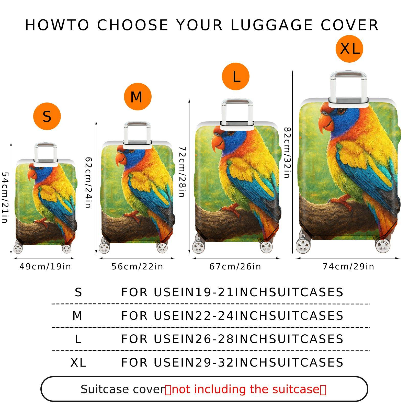 1-Piece Colorful Parrot Forest Artistic Vibrant Exotic  Suitcase Luggage Cover, Stretch Protective Sleeve