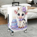 1-Piece Adorable  Cow Birthday Cake Purple Flower Decorative  Suitcase Luggage Cover, Stretch Protective Sleeve
