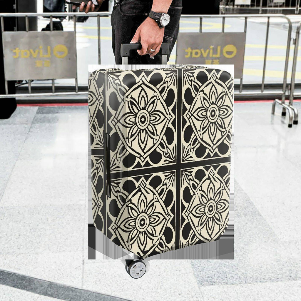 1-Piece Floral Geometric Black White Elegant Stylish  Suitcase Luggage Cover, Stretch Protective Sleeve
