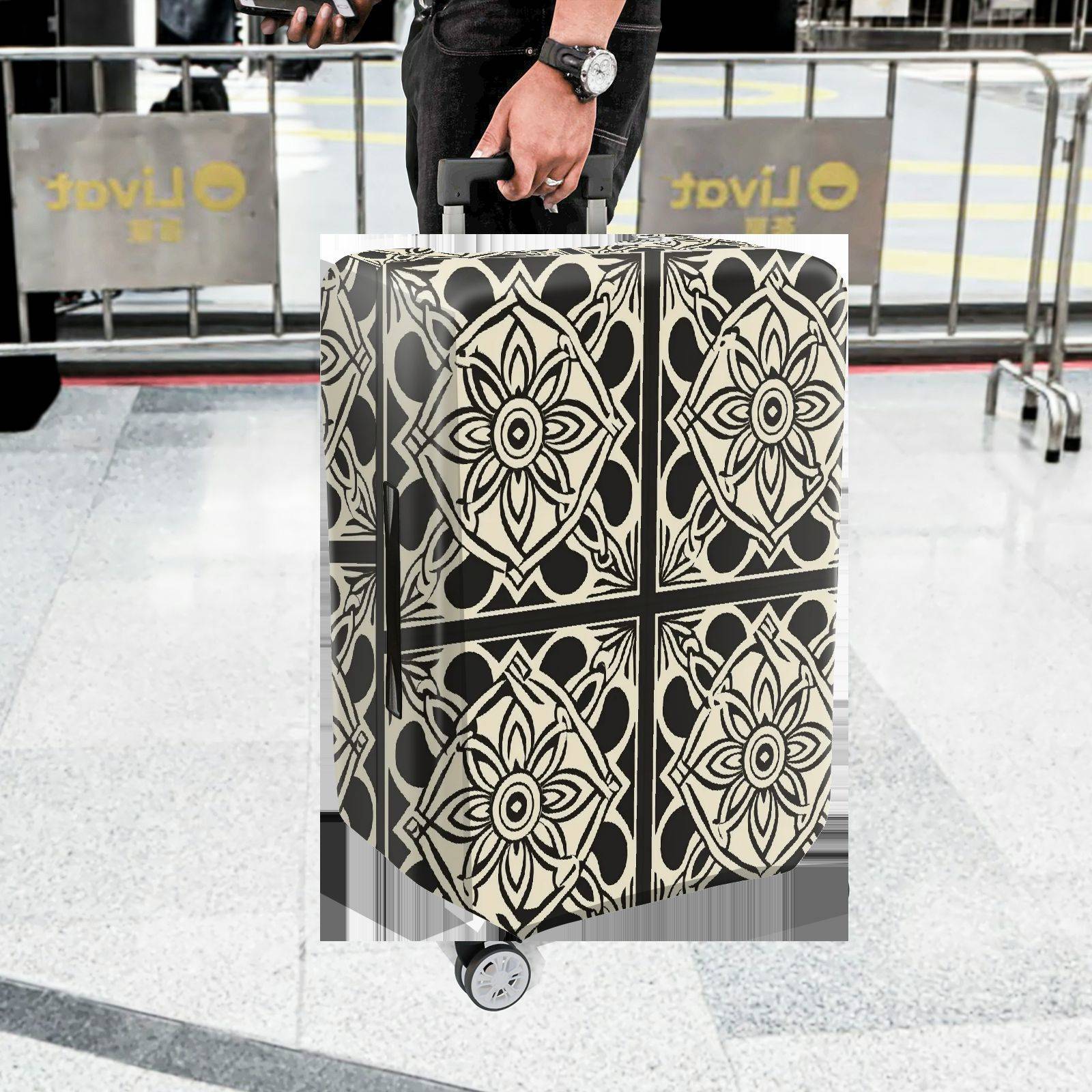 1-Piece Floral Geometric Black White Elegant Stylish  Suitcase Luggage Cover, Stretch Protective Sleeve