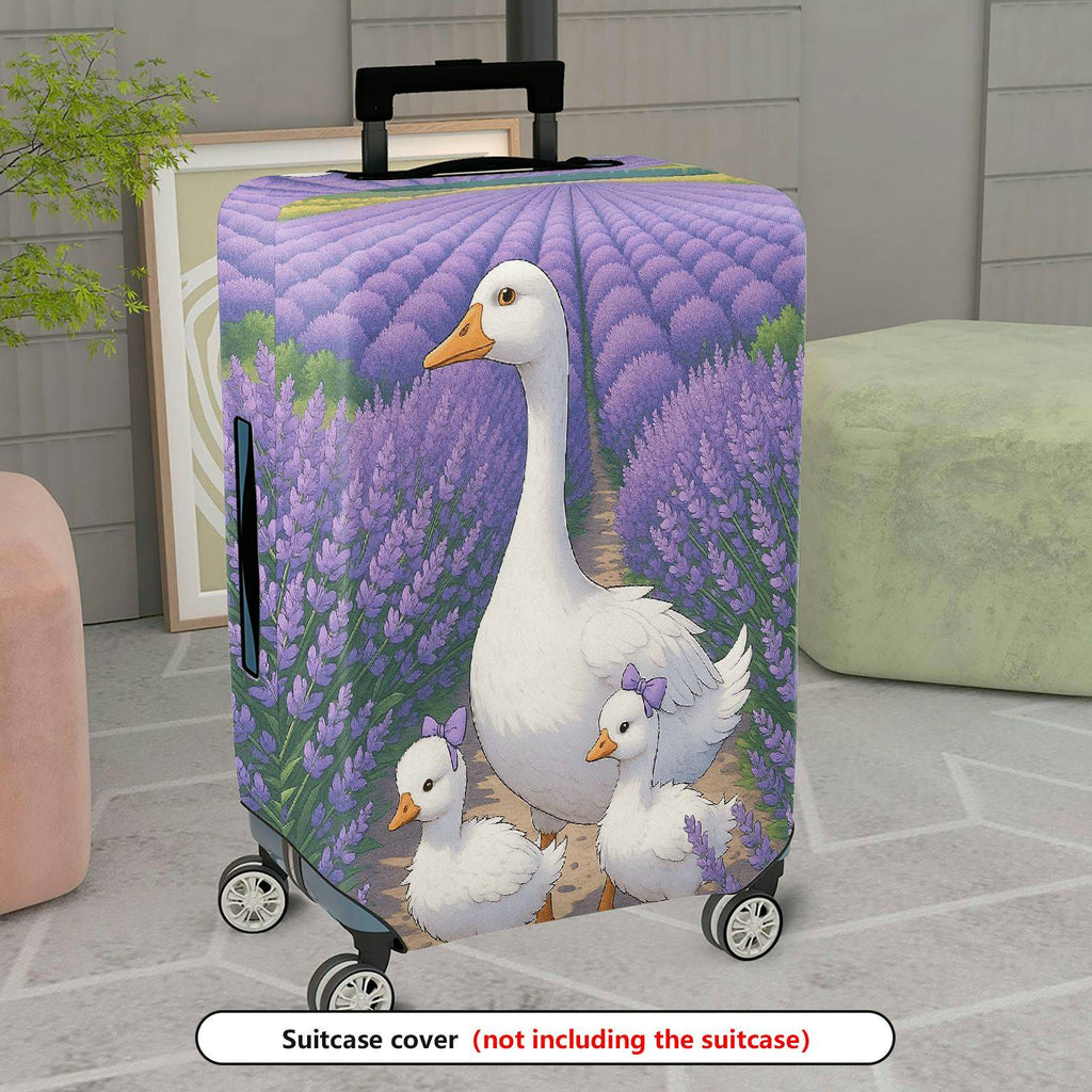 1-Piece Goose Lavender Family Purple Scenic Artistic  Suitcase Luggage Cover, Stretch Protective Sleeve