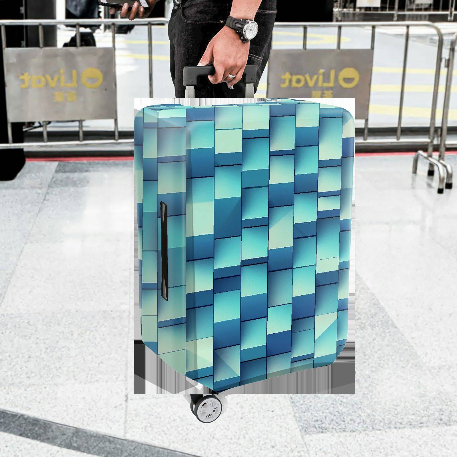 1-Piece Blue Geometric Abstract Modern Stylish Vibrant  Suitcase Luggage Cover, Stretch Protective Sleeve
