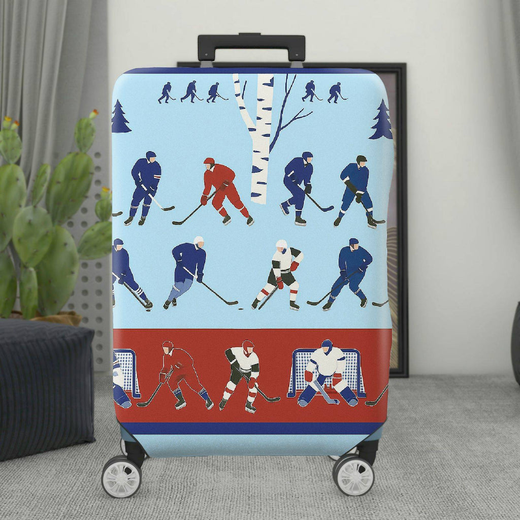 1-Piece Blue Hockey Player Forest Sports Winter  Suitcase Luggage Cover, Stretch Protective Sleeve