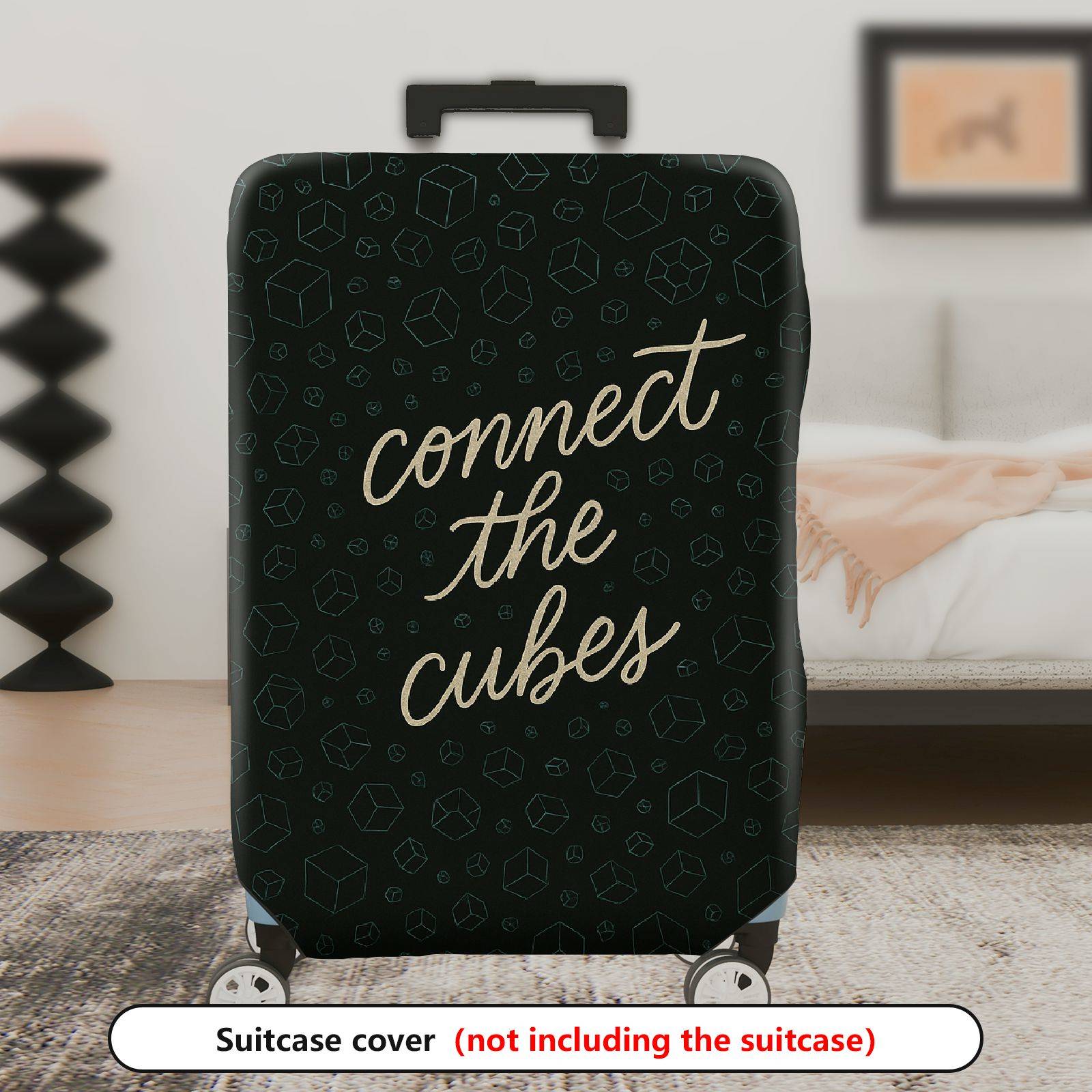 1-Piece Black Geometric Cube Pattern Connect Printed Text Inspirational  Suitcase Luggage Cover, Stretch Protective Sleeve