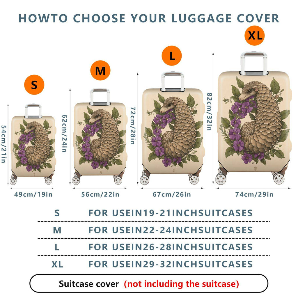 1-Piece Animal Floral Nature Artistic Vintage Pangolin  Suitcase Luggage Cover, Stretch Protective Sleeve