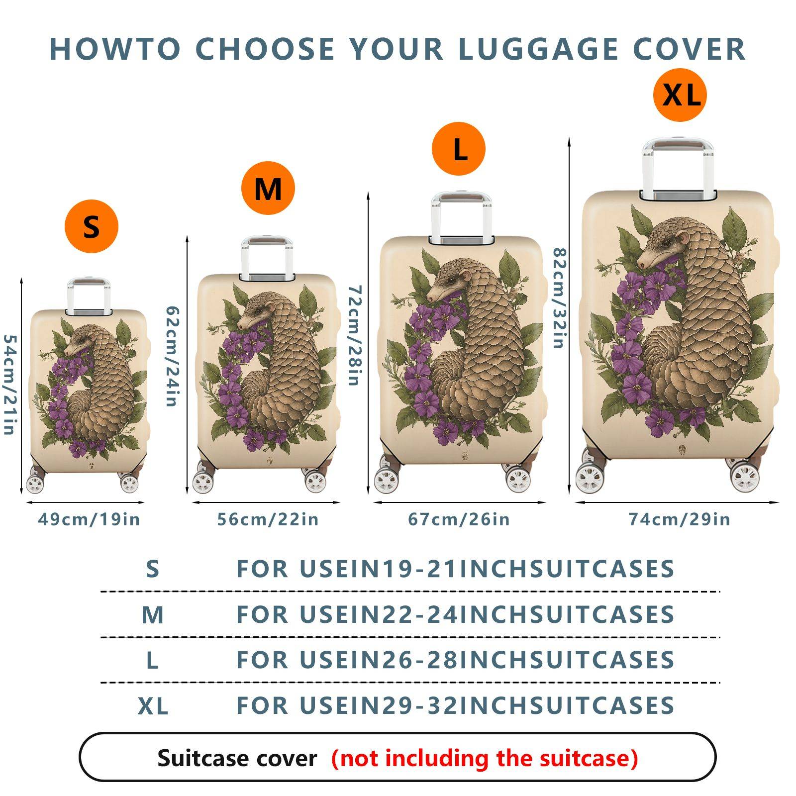 1-Piece Animal Floral Nature Artistic Vintage Pangolin  Suitcase Luggage Cover, Stretch Protective Sleeve