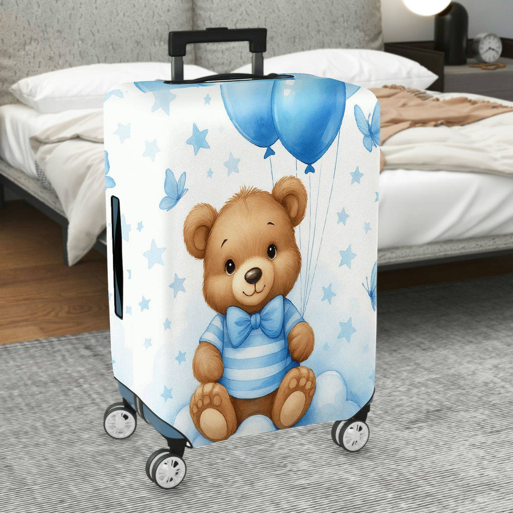1-Piece Cute Bear Blue Balloon Stars Clouds Butterfly  Suitcase Luggage Cover, Stretch Protective Sleeve
