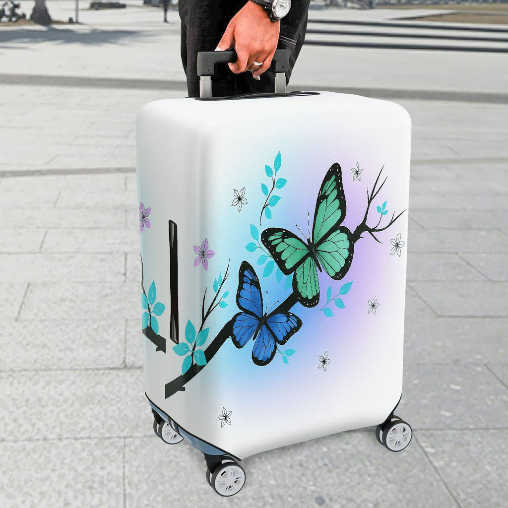 1-Piece Butterfly Floral Gradient Nature Artistic  Suitcase Luggage Cover, Stretch Protective Sleeve
