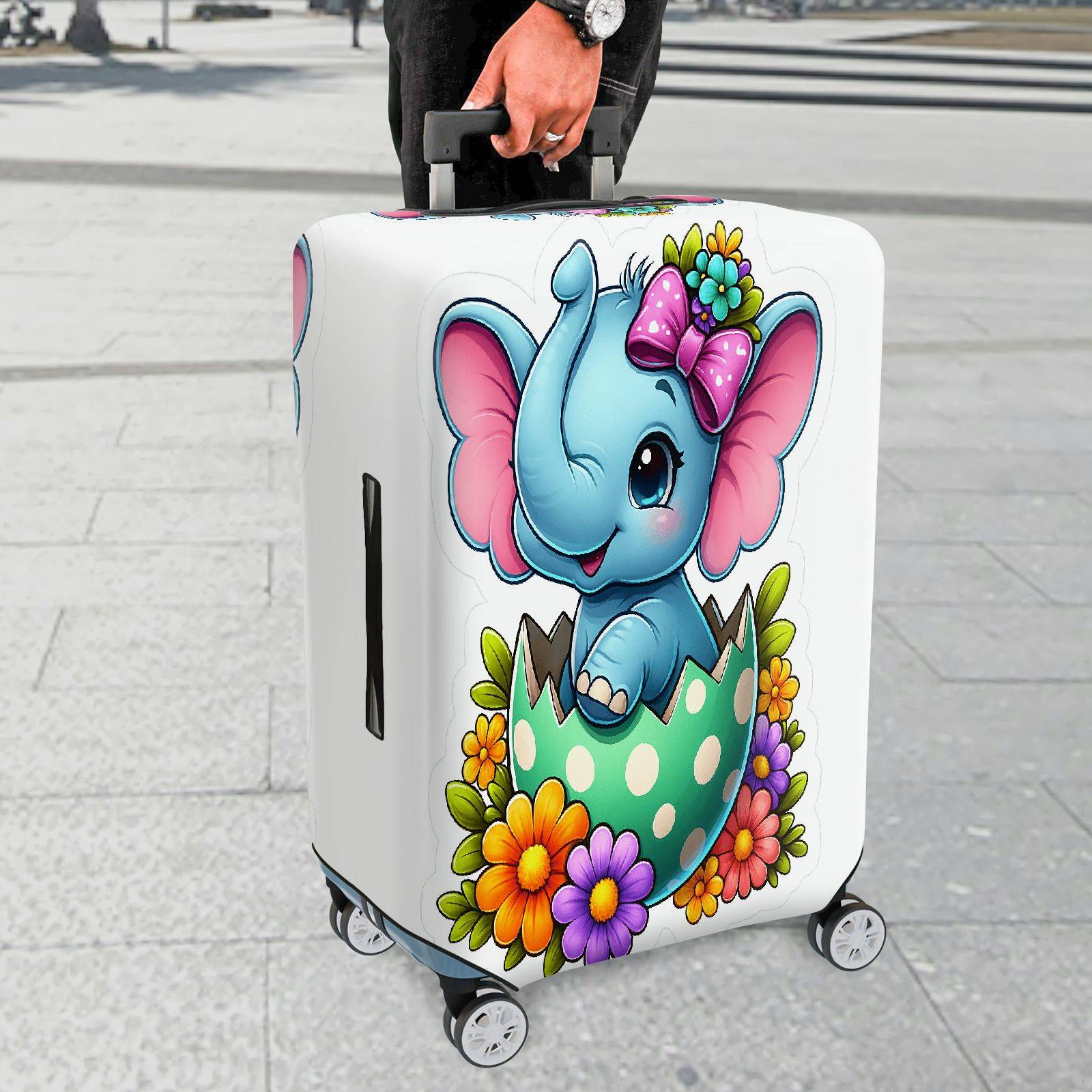 1-Piece Cute Elephant Floral Egg Bow  Suitcase Luggage Cover, Stretch Protective Sleeve