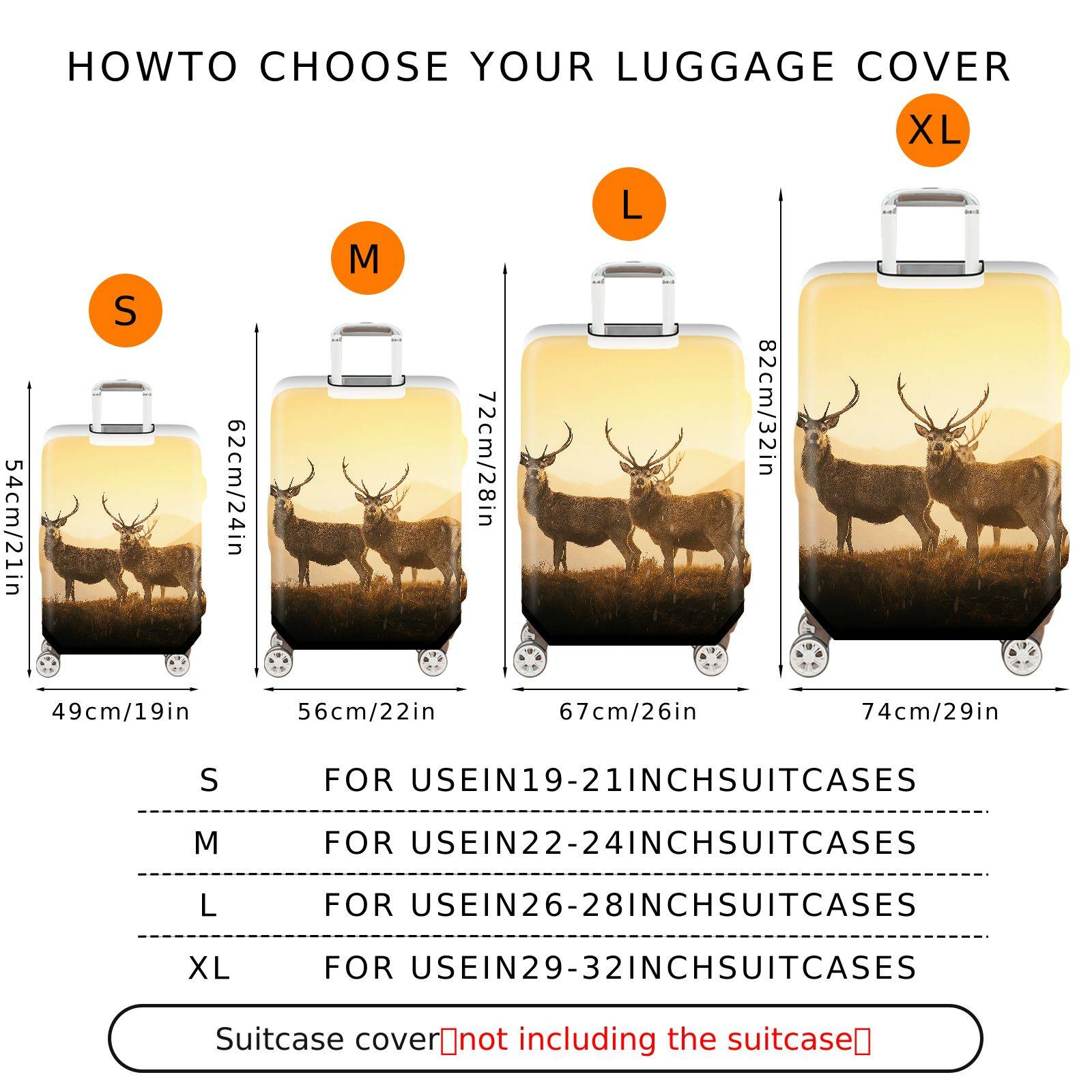 1-Piece Elegant Deer Mountain Nature Landscape Wildlife Sunlight  Suitcase Luggage Cover, Stretch Protective Sleeve