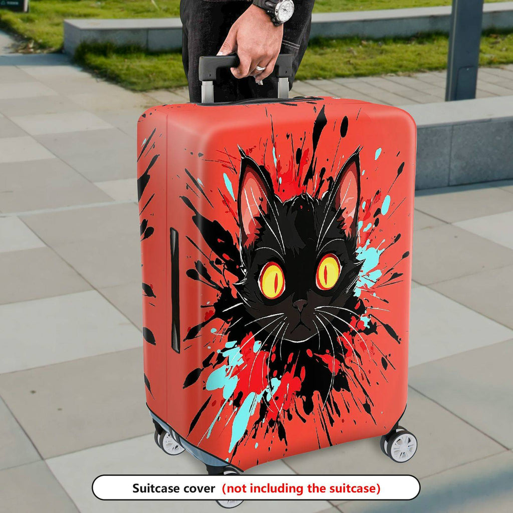 1-Piece Art Cat Splatter Red Black Yellow  Suitcase Luggage Cover, Stretch Protective Sleeve